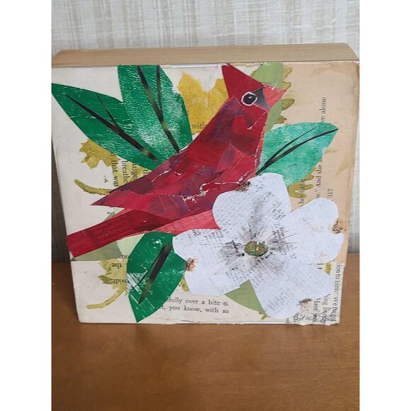 Cardinal Original Mixed Media 6"x6" Torn Paper‎ Collage By Cindy Smith Featuring - Picture 5 of 6